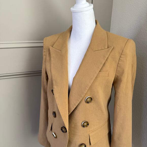 Veronica Beard Diego Linen Camel Double Breasted Dickey Blazer Jacket Sz 8 - Picture 3 of 13
